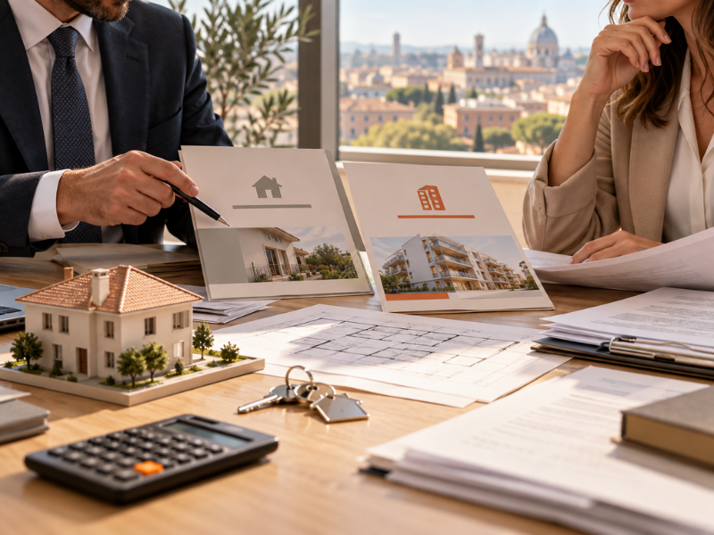 Professionista che spiega ad acquirente quando si applica l'IVA sull'acquisto della prima casa